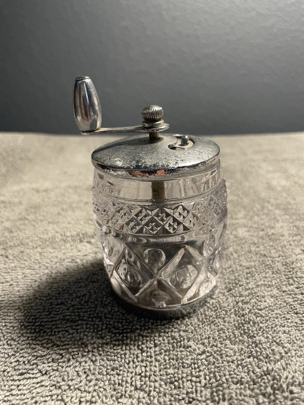 Vintage George S. Thompson Glass Pepper Grinder Mill Patent Applied For